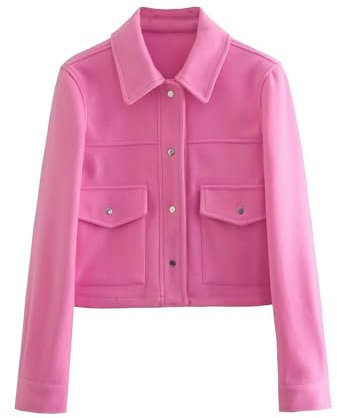 Chemise en Tweed décontractée pour Femmes de Printemps, Veste en Laine, Haut-Rose-M