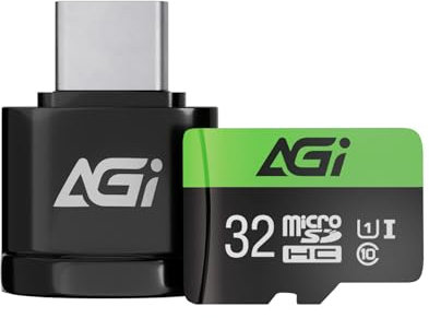 AGI Lector de tarjetas MicroSD con tarjeta MicroSD TF138 de 32 GB y adaptador SD, 3 en 1 tipo C USB 2.0 OTG Lector de tarjetas de memoria para PC, ordenador portátil, Smartphone