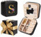 WALLFID Bow-Tied Geschenkbox,Schwarzes Schmuckkästchen,für Personalisierte Geschenke,Schmuckkästchen Mädchen,Schmuckkästchen Reise - mit Spiegel für Uhren,Lippenstifte,Ohrringe,Halsketten (S)
