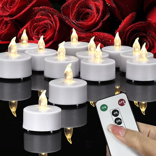 PILLOBOX Led Teelichter mit Timer, 12 Stück Flackernde Flammenlose Kerzen mit Fernbedienung, Nachhaltige 400+Stunden Batteriebetriebene Teelichter für Wohndekoration, Hochzeiten, Partys (Warm Weiß)