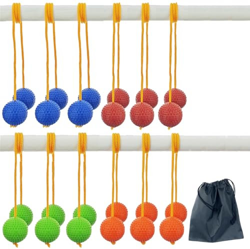 Kasteco 12 Pack Ladder Balls Ladder Toss Balls Ladder Ball Replacement Balls with Storage Bag for Toss Match (red Blue Orange Green)