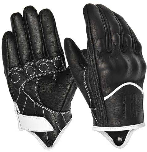 Harssidanzar Herren Motorrad Handschuhe Winter Warm Goatskin Leder Fleece gefüttert Touchscreen Motorrad Handschuhe GM041EU, Schwarz/Weiß, Größe XXL