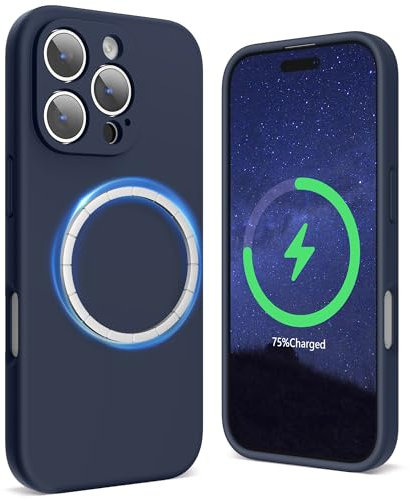 SURPHY Coque Magnetique pour iPhone 16 Pro, Coque Silicone Liquide de Protection Complète de l'Objectif de Caméra pour iPhone 16 Pro 6,3 Pouces, Bleu Nuit