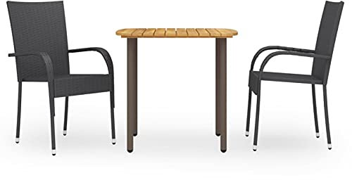 Capwee Rattan Gartenmöbel Set 2 Personen Garten Essgruppe 2 Personen Gartenmöbel Set 2 stühle mit Tisch Essgruppe Outdoor Rattan sitzgruppe Gartengarnitur-Schwarz-3-tlg