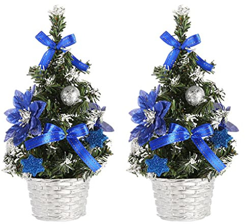 Artificial Mini Christmas Tree Mini Christmas Tree Artificial Small Xmas Tree Tabletop Desk Decorations 2PCS Blue