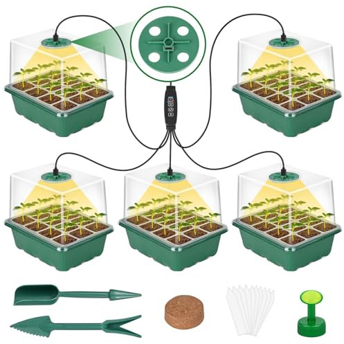 Apritsce Caja de Propagación, Invernadero Interior con Lámpara para Plantas, Mini Invernadero con 12 Suelos para Plántulas, 10 Etiquetas, para Crecimiento de Plantas Y Germinación de Semillas