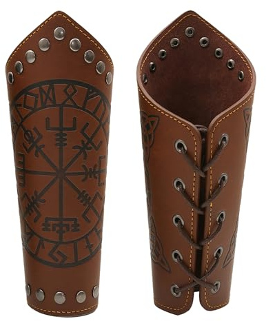 XCSJ 2pcs Wikinger Armschienen Mittelalterliche Renaissance Armschützer Leder Armschützer Wikinger Kostüm Zubehör für Wikinger, Piraten, Halloween, Cosplay, Karneval, Männer, Frauen