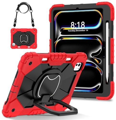 Custodie e borse per tablet PC Compatible with iPad Pro 11 Inch Case 2024 5th Generation (M4) with Pencil Holder&Stand Shockproof Cover, Full-Body Rugged Cover for iPad Pro 11 Inch M4 2024(Red+Black)