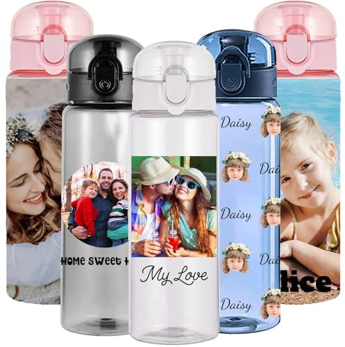 Hodmec Borracce personalizzate Borraccia in plastica personalizzata con nome e foto Borraccia anti-perdita personalizzata da 26 once con manico per sport, palestra, viaggi