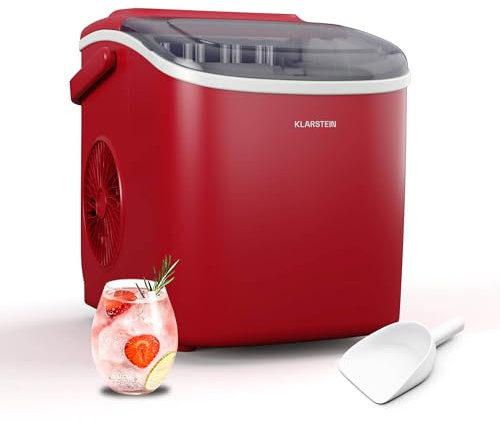 Klarstein Eiswürfelmaschine - 12kg/24h, 2 Würfelgrößen, 1,3L Wassertank, LED-Anzeigen, transparenter Deckel, tragbar, ideal für Partys/Gartenfeste