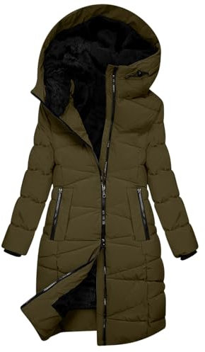 Generisch Winterjacke Damen Wintermantel mit Kapuze Reißverschluss Baumwolle Jacke Winterparka Warm Weich Steppjacke Freizeit Dicke Elegant Einfarbig Daunenjacke Baggy Bequem Outdoorjacke Mantel
