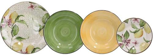 Wintem Service de vaisselle 18 pièces en grès cérame avec motifs citrons et couleurs vives – Résistants et lavables au lave-vaisselle, idéal comme ensemble pour 6 personnes – pour toutes les occasions