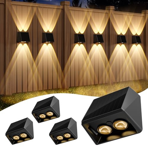 Quntis Solar Wandleuchte Außen 4er Set, IP65 wasserdichte Solarlampen Wand Warmweiß Bunt, 13 Modi LED Garten Deko Outdoor, Außenleuchte Außenbeleuchtung Wandlampe für Zaun Balkon Terrasse Treppe Mauer