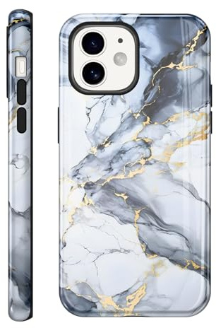 Foonary Handyhülle für iPhone 11 Hülle 6,1, Marmor Muster Mädchen Aesthetic Handyhülle, Zweischichtige Stoßfest Weiche Silikon TPU Schutzhülle for iPhone 11, Marmor-Grau-Gold