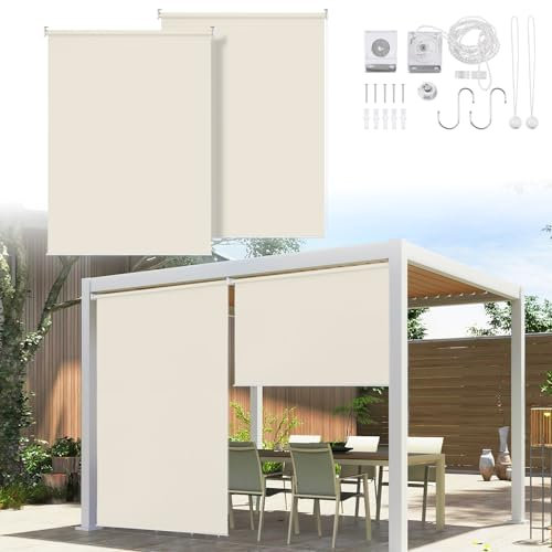 Ikodm Tenda da sole verticale, 180 x 140 cm, tenda da sole per balcone, tenda da sole, protezione dal vento, tenda laterale, resistente alle intemperie, per balcone, terrazza, giardino, beige
