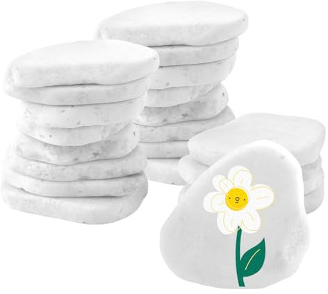 FWEEK 20 Stück Kieselsteine zum Bemalen, 5-8cm Weiß Glatte Flusssteine zum Bemalen, Flache Steine zum Bemalen, Natürlicher Flussstein Flache Kieselsteine Steine zum Bemalen für Handwerk Malerei
