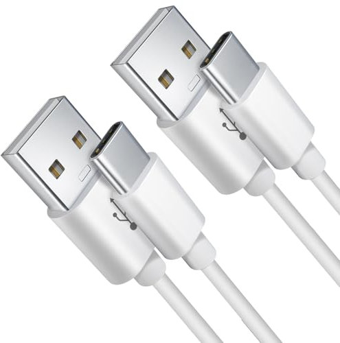 2 Pack 3M USB C Cable, USB A to USB C Charging and Data Sync Cord, Extra Long Type-C Power Charging Cable for Home Security Cameras, Phones, Laptops, Tablets, Game Controllers and More Devices (White)