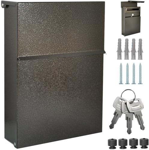 ALSTEN TECH personalisierter Wandbriefkasten Braun Antik | Mini 30x23cm Postkasten mit Wunschtext – wahlweise Familienname, Hausnummer, Straßenname, ohne Zeitungsfach