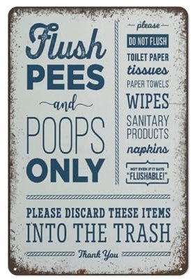 Eisenmalerei Niedliche Nautische Boot Badezimmerspülung Nur Pipi & Kacken Kein Toilettenpapier Septische Tampons Hygieneprodukte Blechschild Vintage Wanddekoration Nostalgie Dekoschild S