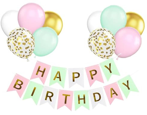KOBOKO Pastell Luftballons Geburtstag, Luftballons Pastellfarben Happy Birthday Girlande, Bunte Ballons Geburtstag, Happy Birthday Deko Luftballon Pastell, Ballons Bunt Geburtstagsdeko Mädchen Frauen