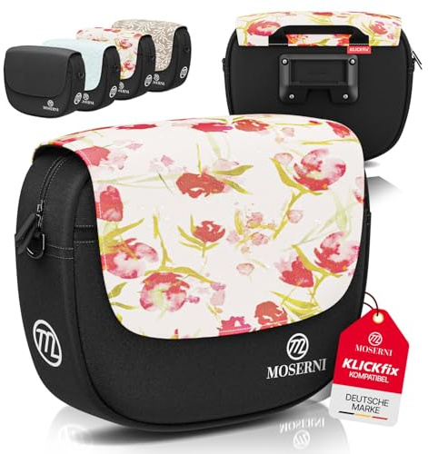 MOSERNI® Lenkertasche Fahrad – KLICKfix® kompatibel | 5L Volumen | Spritzwassergeschützt & robust | Inkl. Regenhaube | Ideal für E-Bike, Rennrad & Citybike (Blumenmuster)
