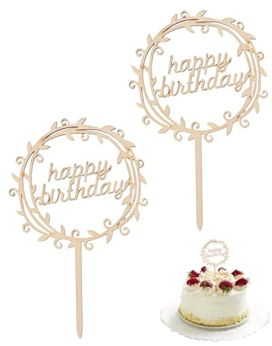 WUNZILO 2 Stück Tortendeko Geburtstag Holz - Happy Birthday Cake Topper - Tortenstecker für Geburtstagstorte - Kuchendekoration zum Geburtstag für Kinder und Erwachsene(B)