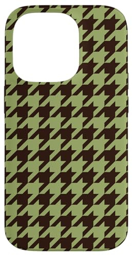 Olive Green and Brown Houndstooth Preppy Aesthetic Classic Case for iPhone 14 Pro