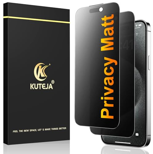 Kuteja Matt Panzerglas Sichtschutz für iPhone 15 Pro Max [2 Stück], 9H Härte Anti Spähen Full Screen Matte Schutzfolie, Anti-Fingerabdruck, Blendschutz Privacy Folie