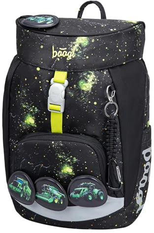 Baagl Schulranzen Jungen 1 Klasse Airy Schulrucksack Grundschule - Traktor | Ultraleicht Schultasche und Tasche für Kinder ab der 1. Klasse bietet eine ergonomisch geformte Trennwand für die Schule.