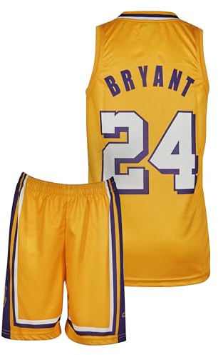 MAILLOT ENFANT Lakers Kobe Basketball Kinder Trikot Bausatz, Weiss, Lila, Gelb, Komm mit Shorts Basketballfans (4-13 Jahre)