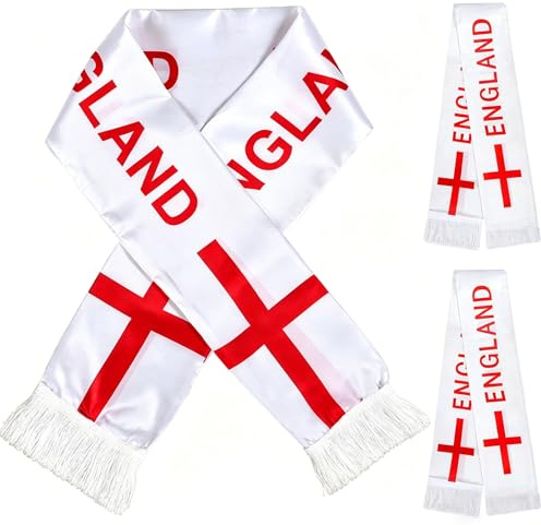 AURALIN England Football Scarf St George's Cross 2 Pack Double-Sided | Two white and red supporter scarves for 2026 World Cup tournaments stadium viewing pub events and football match days