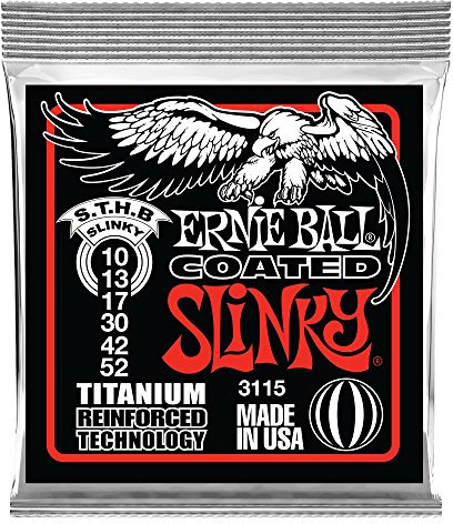 Ernie Ball Skinny Top Heavy Bottom Slinky Coated RPS E-Gitarrensaiten, Titandrahtwicklung, Stärke 10–52