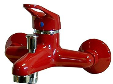 Wannenbatterie, Bad Armatur, Wasserhahn, Wannenfüllarmatur, rot/chrom