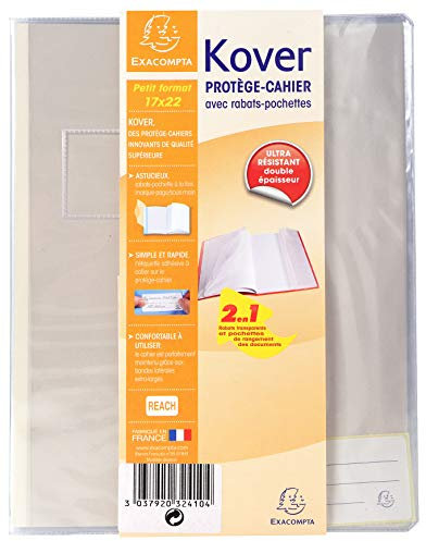 EXACOMPTA Protège-cahier 17x22 cm KOVER avec 2 Rabats Translucide Incolore
