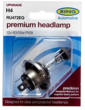 Ring Automotive RU472EQ 12V 60/55W H4 P43T Halogen Headlamp (Complex Surface)