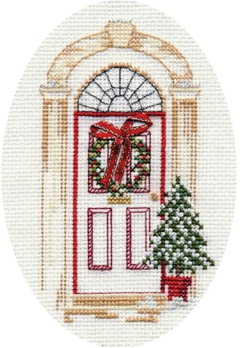 Bothy Threads Grußkarte Kreuzstich-Set Weihnachtstür, 9x13.3cm, DWCDX07, Zählmuster
