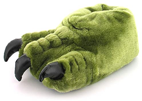 Wynsors Mens Novelty Slippers - Slip On Khaki Green Monster Claw Funny Mens Slippers. Animal Design, Funny character style Slipper. Monster Silly footwear Khaki 10 UK