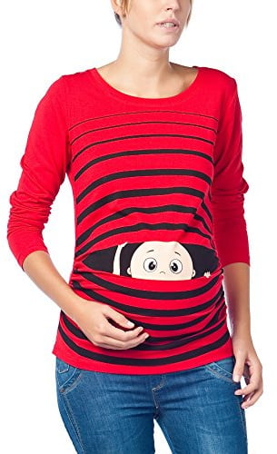 Witzige süße Umstandsmode T-Shirt mit Motiv Schwangerschaft Geschenk - Langarm (Rot, Large)