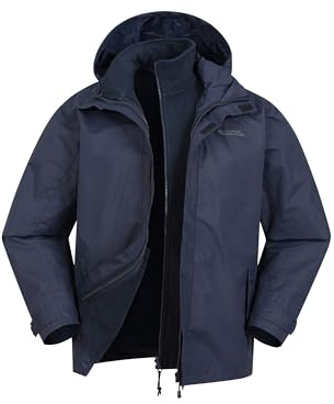 Mountain Warehouse Fell Mens 3 in 1 Water Resistant Jacket - Adjustable Coat with Packaway Hood, Detachable Inner Fleece & Many Pockets - For Hiking & Outdoors Navy S