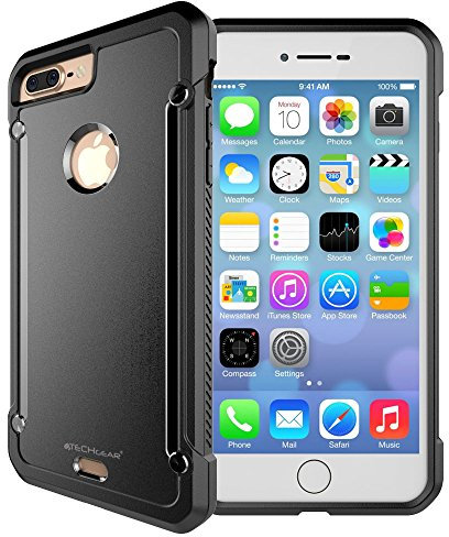 TECHGEAR iPhone 8 Plus, iPhone 7 Plus Case - [Fusion Armour] Premium Slim Hybrid Tough Rugged Protective Bumper Case Heavy Duty Protector Cover Compatible with Apple iPhone 8 Plus, 7 Plus, All Black