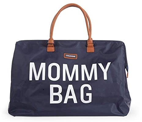 Childhome, Mommy Bag, Wickeltasche, Mutterschaft, Reisetasche, Großes Fassungsvermögen, Wickelunterlage, Verstellbarer Schulterriemen, Unterteilt, Isoliertasche, Kofferdurchführung, Marineblau/Weiß