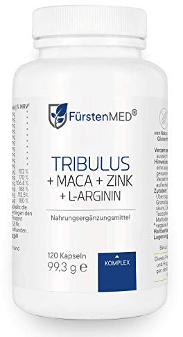 FürstenMED® Tribulus Terrestris + Zink + Vitamin C & D + Arginin + Maca + Selen - Hochdosiert für den Mann - 120 Vegane Kapseln - Laborgeprüft