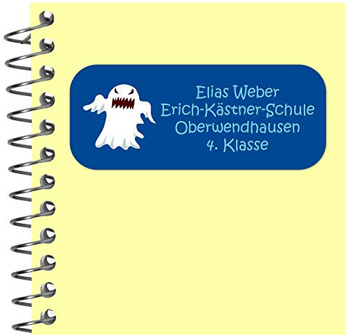 INDIGOS UG Namensaufkleber Kinder Schule - 56x23 mm - Adressetiketten selbstklebend - 093 - Geist - 99 Sticker Adressaufkleber personalisiert - Ordner, Bücher, Hefte, Briefumschläge