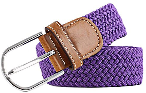 MESHIKAIER Süßigkeiten Farbe Unisex Elastische Gürtel Damen Herren Gewebe Gewebte Gürtel Stretchgürtel Taillengürtel mit Leder Shnalle (Lila)