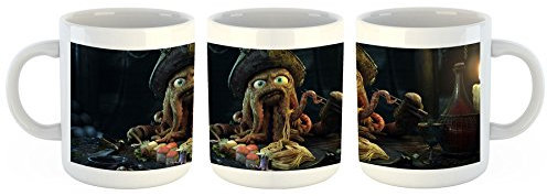 Unified Distribution Fluch der Karibik Tintenfisch - Tasse mit Motiv Bedruckt, 300ml C-Henkel. Tolles Geschenk für Büro, Küche, Geburtstag, Ihre Neue Lieblingstasse zum Frühstück