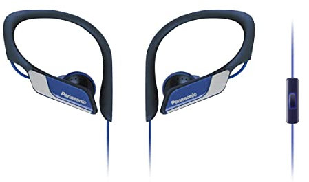 Panasonic RP-HS35ME-A Sport Kopfhörer - Headset für Mobiletelefonie, wechselbare Pass-Stücke (S/M/L), IPX2 Schutz, Clip, Blau