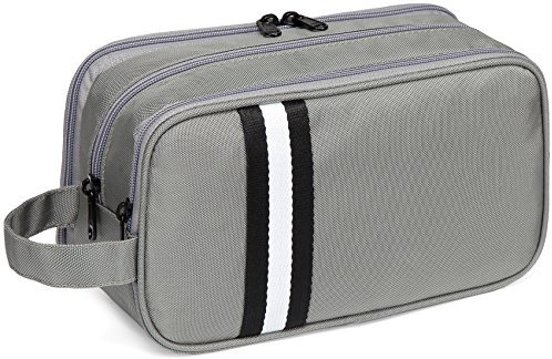 VASCHY Trousse de Toilette Homme – Sac de Toilette/Vanity de Voyage Résistant à l’Eau, 3 Compartiments avec Poches Filet, Poignée Latérale – 25,5 x 15 x 10 cm, 3,8 L Gris