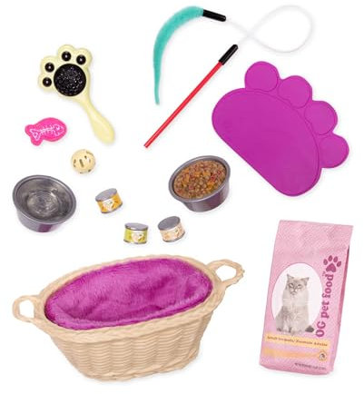 Our Generation – 46 cm Puppenzubehör – Haustierpflege-Set – Lebensmittel-Essen – Rollenspiel – Spielzeug für Kinder ab 3 Jahren – Katzenpflege Set