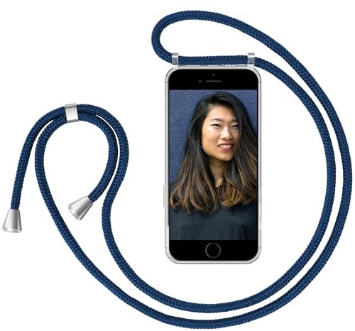 ZhinkArts - Handykette kompatibel mit iPhone 7/8/SE (2020) - Handyhülle zum Umhängen - Case mit Band/Schnur - Necklace - Silikon - Blau