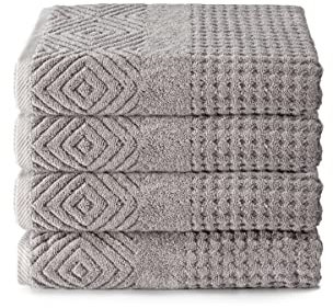 Texere Luxus-Badetuch-Sets aus 100% Bio-Baumwolle, Diamant-Jacquard, 700 g/m², ultraweich und saugfähig, Hotel- und Spa-Qualität (Raut, Kathedrale Grau, 4 Badetücher)